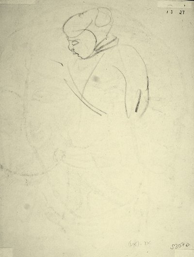 下を向いている女性の習作（紙に黒チョーク） 作： Henri Gaudier Brzeska