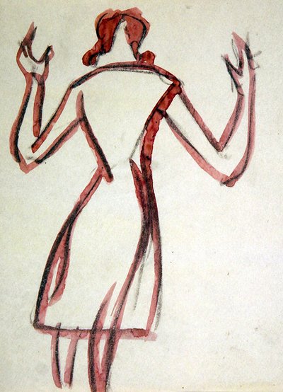 腕を上げた女性の後ろ姿 作： Henri Gaudier Brzeska