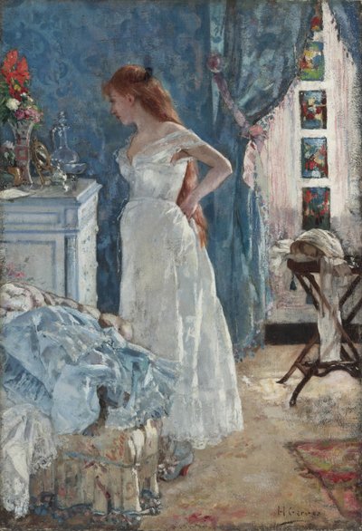 "La toilette" ネグリジェ姿の少女 アンリ・ジェルベックス（1852-1929）の絵画 個人蔵 作： Henri Gervex