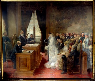 1881年、パリ市庁舎で行われたマチュラン・モローの市民婚。アンリ・ジェルベックス（1852-1929）による絵画 作： Henri Gervex