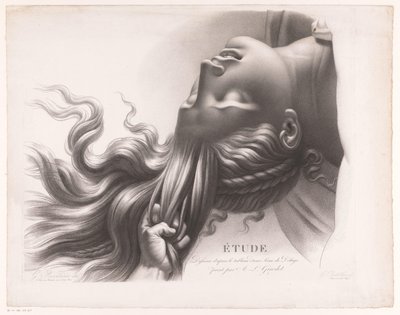 髪を引っ張った若い女性の頭 Étude dessinée d