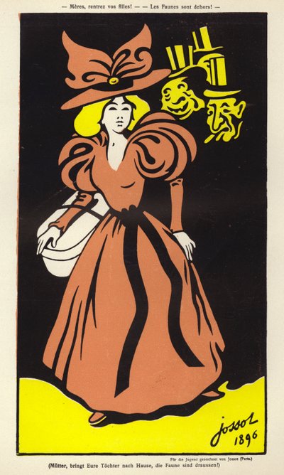 お母さん、娘さんを連れてきて！フォーンが出てきた！（カラーリトグラフ） 作： Henri Gustave Jossot