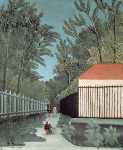5人の人物がいるモンソリス公園の風景 作： Henri J.F. Rousseau