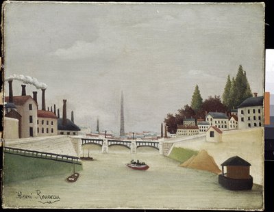 パリのグルネル橋とトロカデロの眺め（油彩・キャンバス 作： Henri J.F. Rousseau