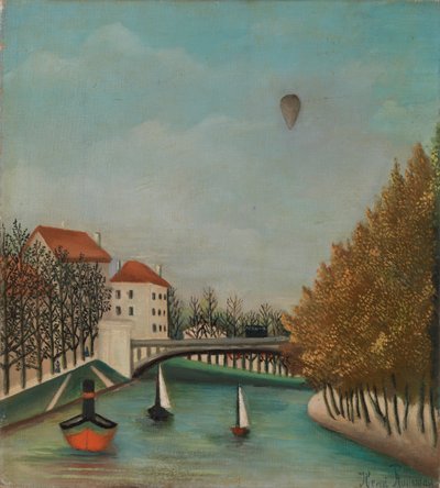 バルーン付きの川のシーン 作： Henri J.F. 1844 1910 Rousseau
