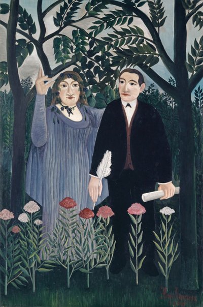 詩人を鼓舞するミューズ、1909 作： Henri J.F. Rousseau