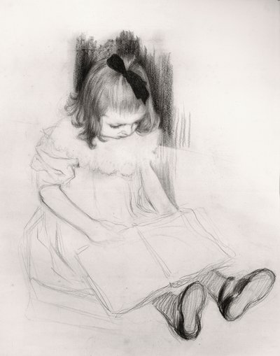 読書する女の子（紙にクレヨン） 作： Henri Jacques Edouard Evenepoel