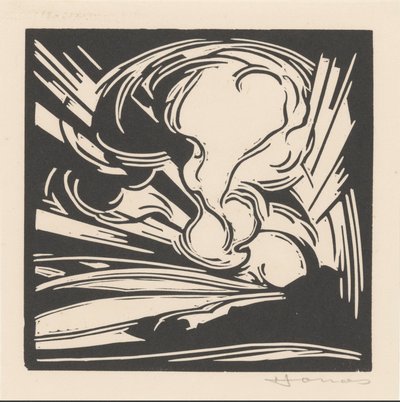 風景の上の雲と太陽光線 作： Henri Jonas (signed by artist)