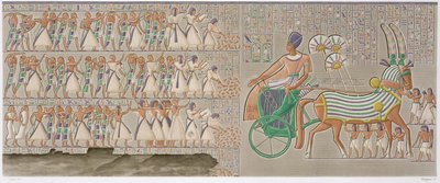 アントワーヌ フェリポー (b.1767) 1822 (アクアティント) によって彫刻された、「エジプトの説明」の第 2 巻のプレート 12、宮殿のペリスタイルの南ギャラリーからの色付きのベース レリーフ。 作： Henri Joseph (after) Redoute