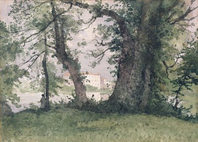 川岸の漁師、1894（紙にトイレ） 作： Henri Joseph Harpignies