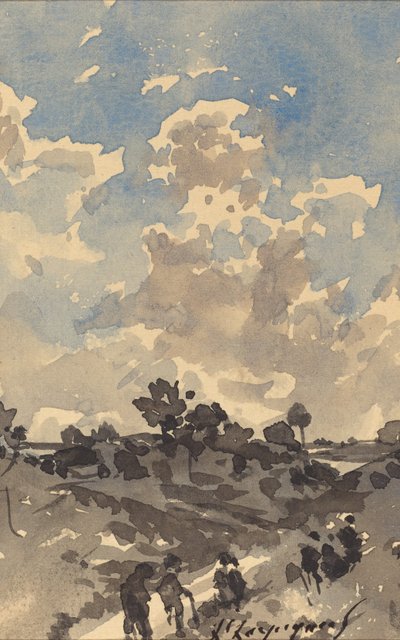 小道を歩く人物のいる風景 作： Henri Joseph Harpignies