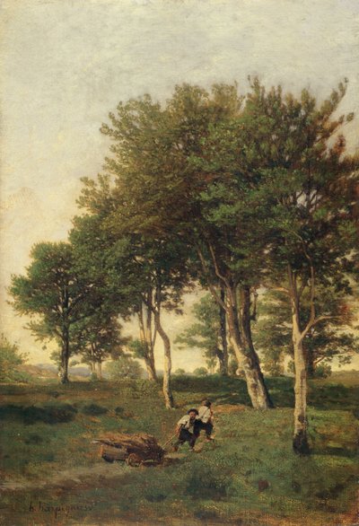 薪を運ぶ二人の少年のいる風景、1894 作： Henri Joseph Harpignies