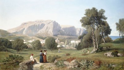 1853年、ナポリ湾のカプリ島の景色を眺める 作： Henri Joseph Harpignies