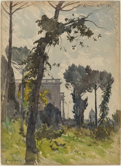 ローマ、サンピエトロ大聖堂のドームの眺め 作： Henri Joseph Harpignies