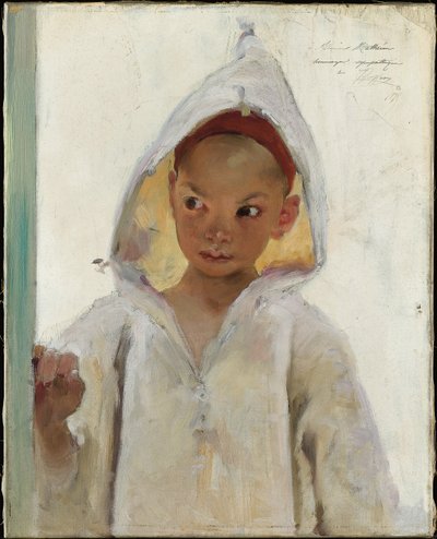 Burnousを身に着けている若い男の子の肖像画 作： Henri Jules Jean Geoffroy