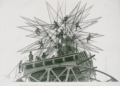1900 年の万国博覧会: 電気の宮殿の頂上への星の設置 (彫刻) 作： Henri Lanos