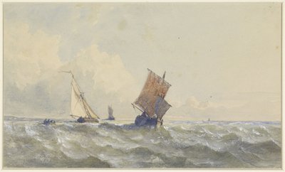 3 隻の帆船が航行する公海の眺め 作： Henri Le Hon