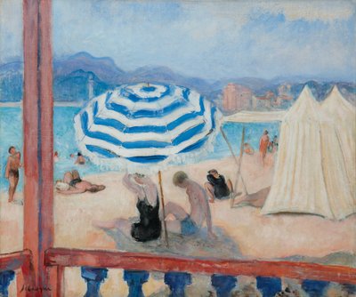 カンヌ、ブルーパラソル、テント。カンヌ、青いパラソル、テント、 作： Henri Lebasque