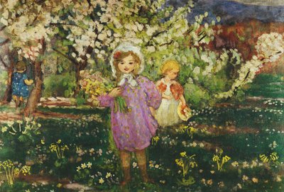 花の果樹園の子供たち。ブルームの子供、果樹園、1914 作： Henri Lebasque