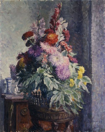 花束のあるインテリア。花束のインテリア、 作： Henri Lebasque