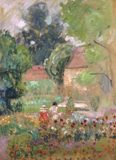 Marthe、Nono、Pierre in the Garden、 作： Henri Lebasque