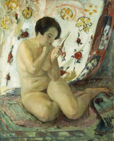 鏡付きヌード土; Nu Assis au Miroir、1925-1930 作： Henri Lebasque