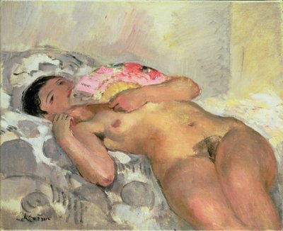 ファンとヌードの女性 作： Henri Lebasque
