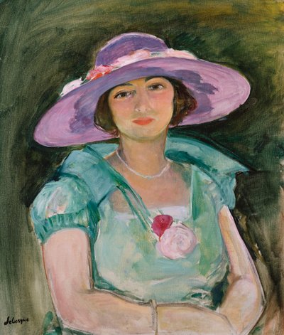 紫の帽子をかぶったマルト・レバスクの肖像、1925-26 作： Henri Lebasque