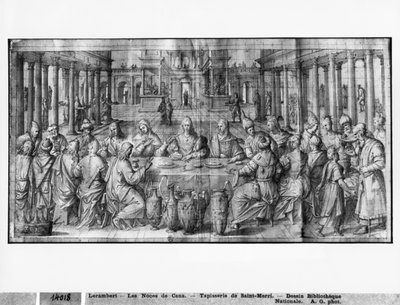 キリストの生涯、カナでの結婚、パリのサンメリ教会のタペストリー漫画の準備研究、c.1585-90（紙の上のピエールノワールと白と白のハイライト） 作： Henri Lerambert