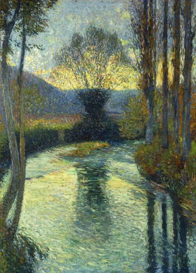 川のほとり。川沿いに、 作： Henri Martin