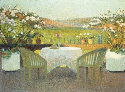 太陽の下のテラス。 La Terasse en Soleillee、1920 作： Henri Martin