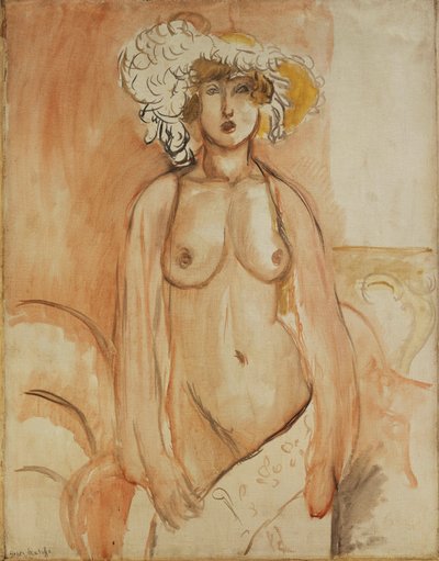 羽根の帽子をかぶり、胴体をむき出しにして立つアントワネット 1918年頃（油彩・カンヴァス） 作： Henri Matisse