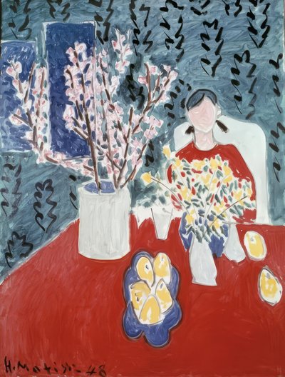 緑の背景に梅の枝 作： Henri Matisse