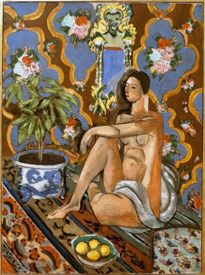 装飾的な背景に装飾的な人物 作： Henri Matisse