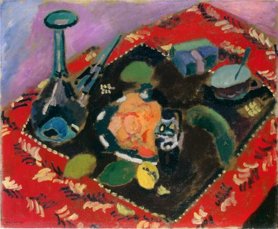 赤と黒の絨毯の上の料理と果物（Le Tapis Rouge） 作： Henri Matisse