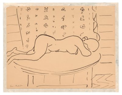 テーブルの上にうつ伏せに横たわる女性のヌード 作： Henri Matisse
