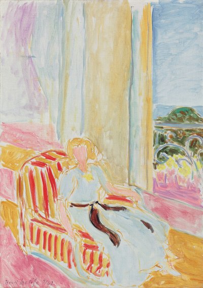 窓際に座る白いドレスの少女 作： Henri Matisse