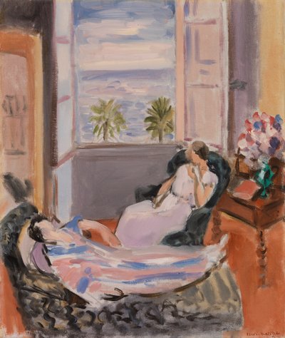 二人の人物のいるインテリア、開いた窓 作： Henri Matisse