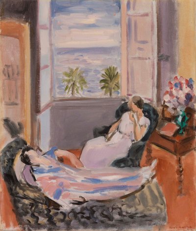 二人の人物のいるインテリア、開いた窓 作： Henri Matisse