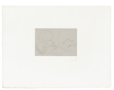 赤い魚の瓶を見つめる若い女性 作： Henri Matisse