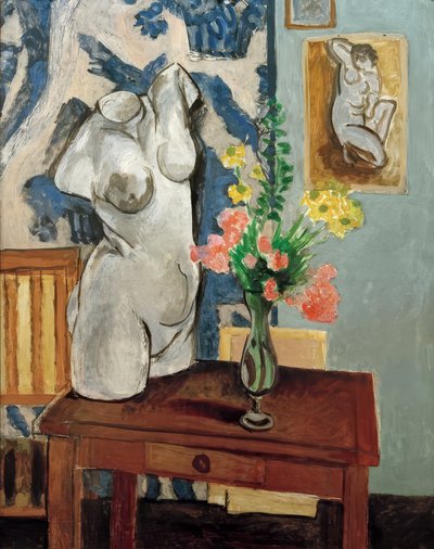 石膏のトルソー、花束 作： Henri Matisse