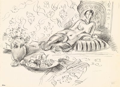 横たわるオダリスク II, c.1927 （紙にペンとインク） 作： Henri Matisse