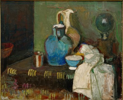 青い水差しのある静物 作： Henri Matisse