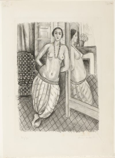 縞パンツのオダリスク、鏡に映る 作： Henri Matisse