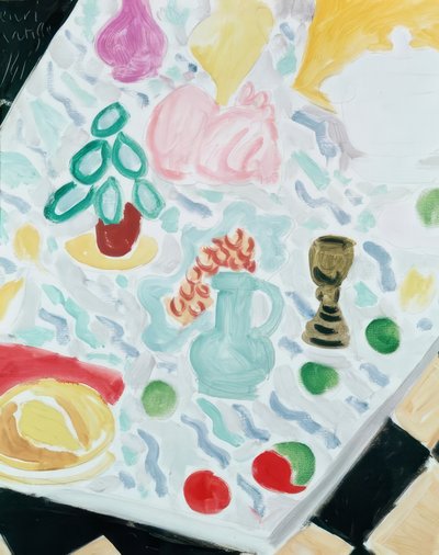 大理石のテーブルに置かれた陶器とガラス 作： Henri Matisse