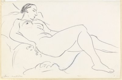 横たわる女性ヌード（紙に白黒チョーク） 作： Henri Matisse