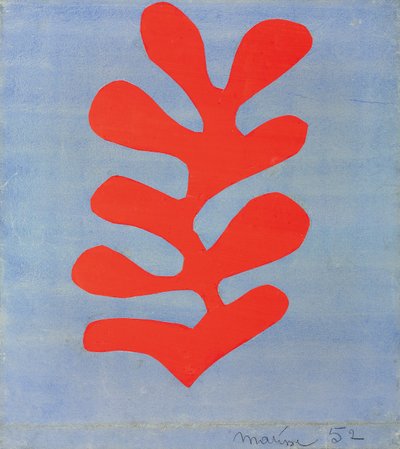 スカイブルーの背景に赤い藻 作： Henri Matisse