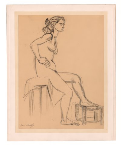 座った女性ヌード、片足はスツールの上 作： Henri Matisse