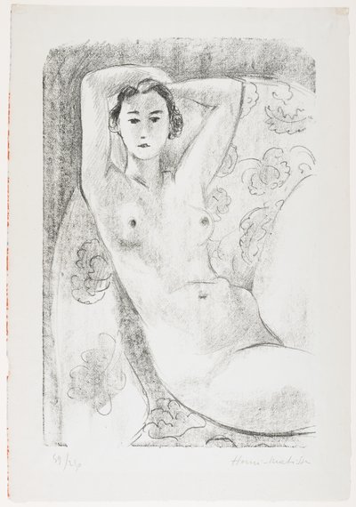 花の装飾が施されたアームチェアに座るヌード 作： Henri Matisse