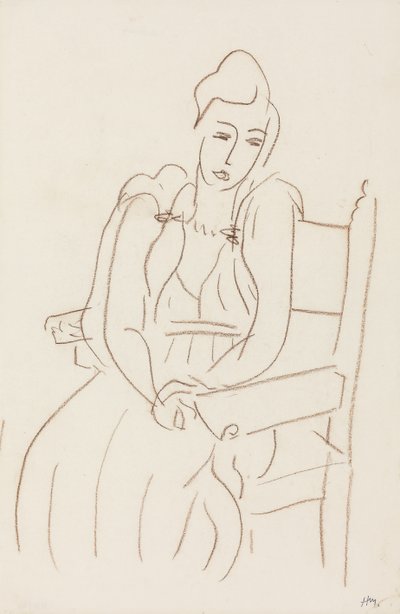 座る女（紙に茶色のクレヨン） 作： Henri Matisse